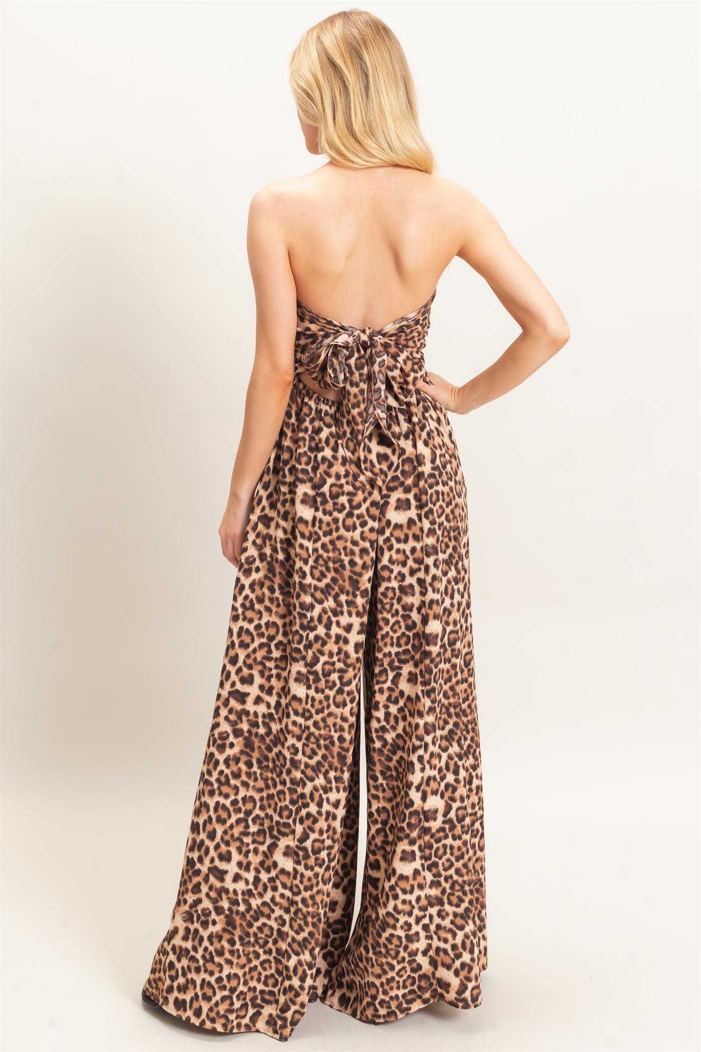Leopard Print Strapless Jumpsuit