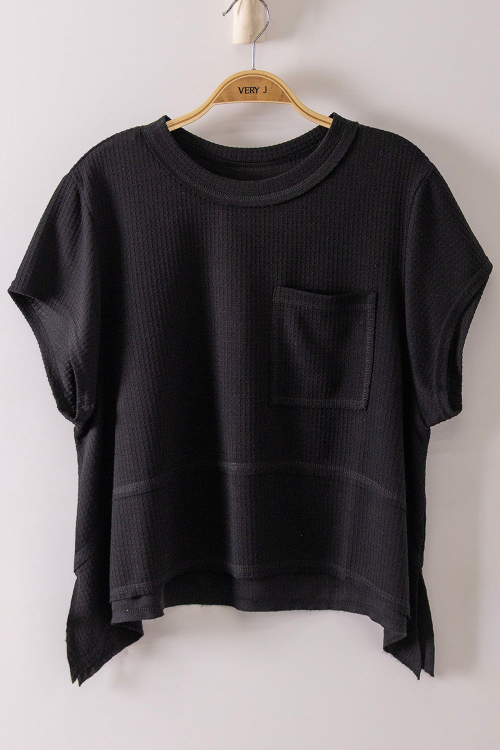 Flared Hem Waffle Knit Casual Top
