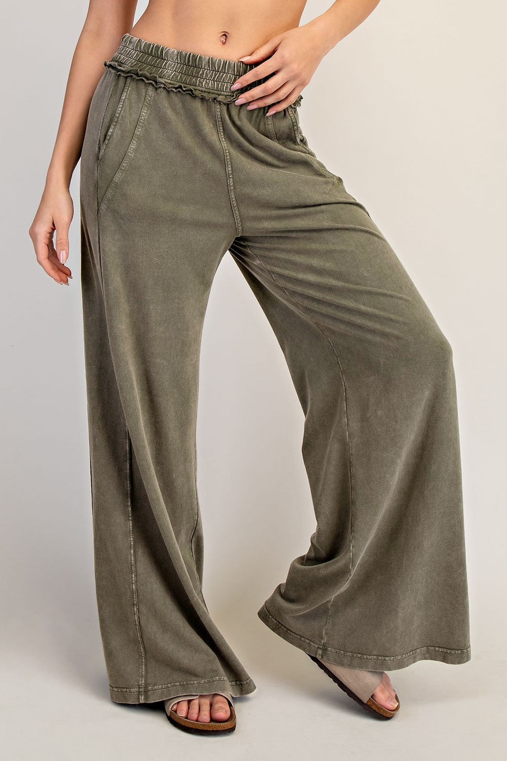 Mineral Washed Terry Butter Wide Pants
