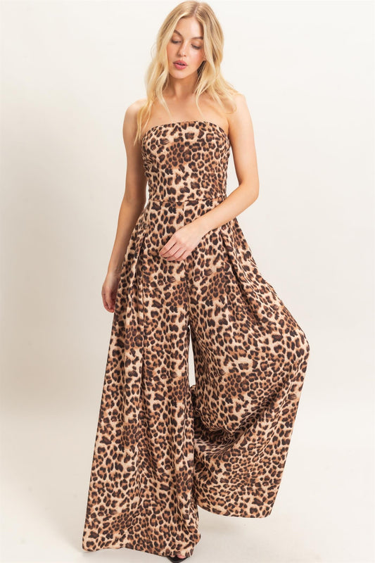 Leopard Print Strapless Jumpsuit