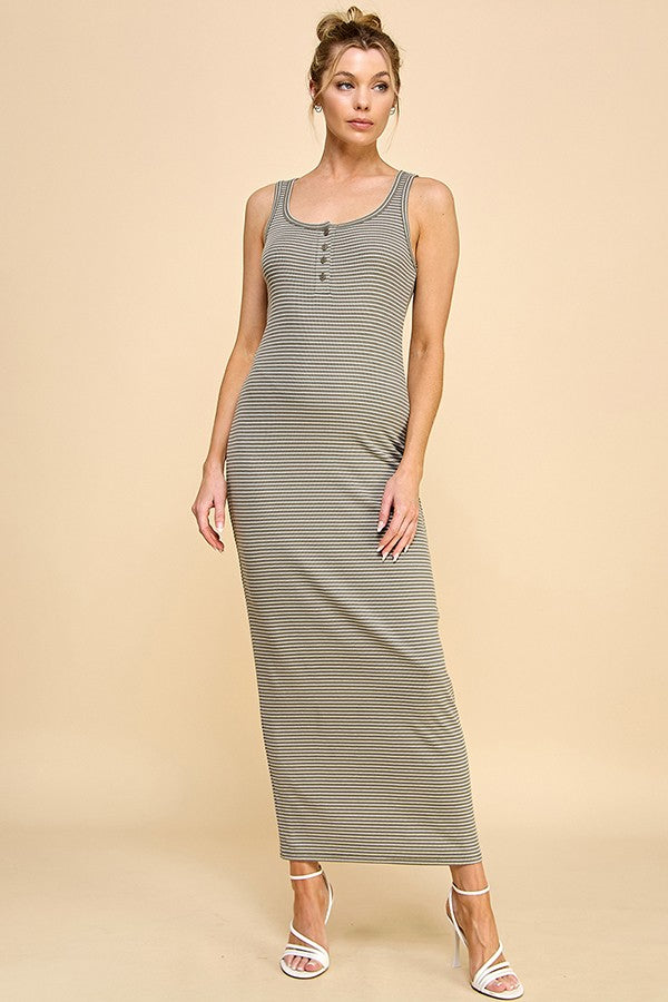 Button Front Henley Maxi Dress