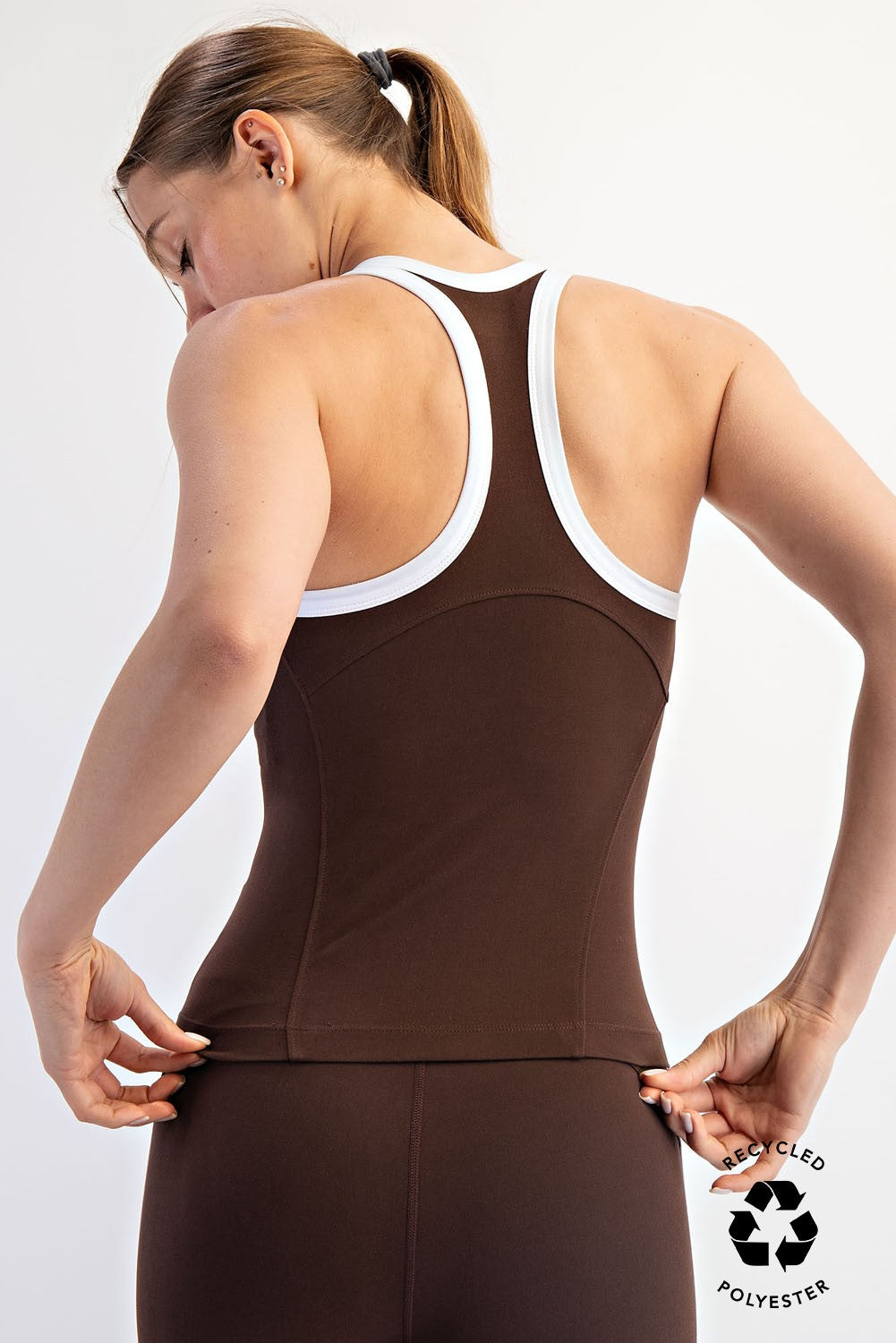 Butter Soft Contrast Racerback Top-Brown
