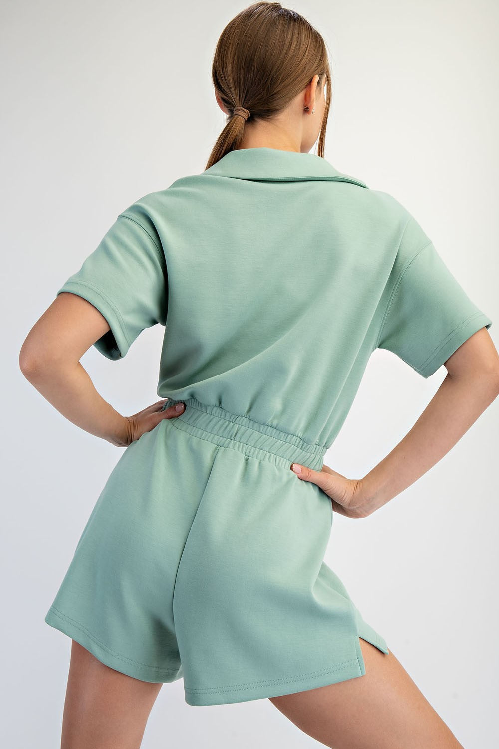 Modal Scuba Quarter Zip Romper-Multi