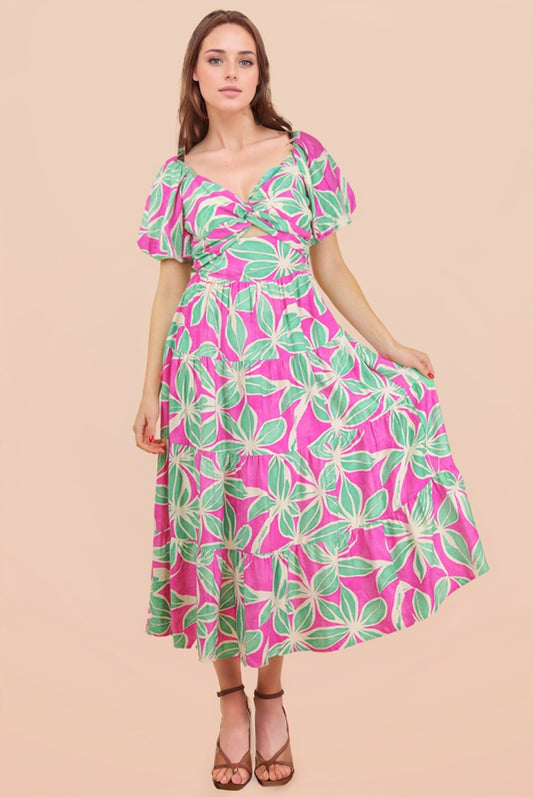 Puff Sleeve Resort Midi Dress