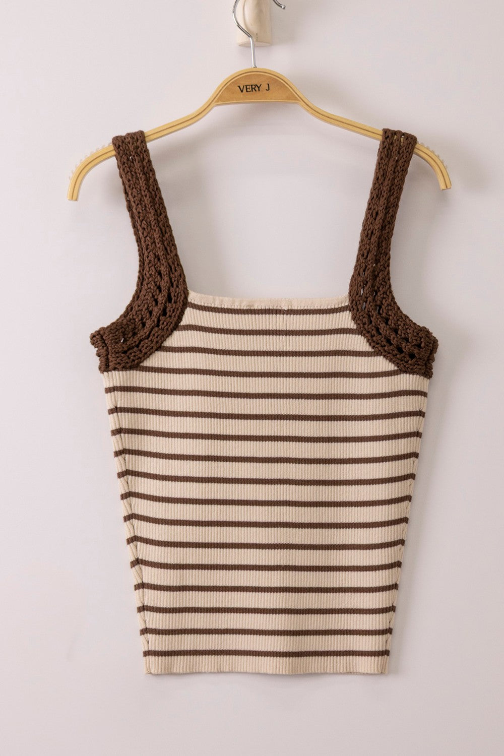 Crochet Sleeve Striped Knit Tank Top