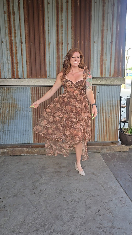 Cozy Crush Ruffle Corset Midi Dress