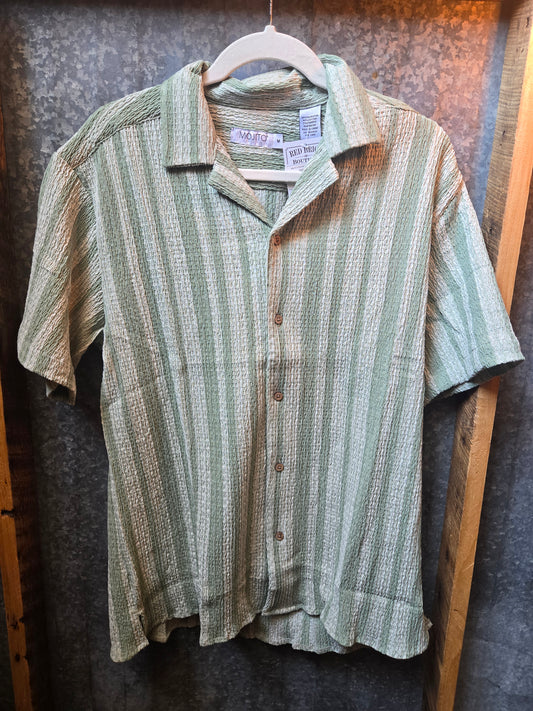 Men's Crochet Knit Button Up Shirt-Sage