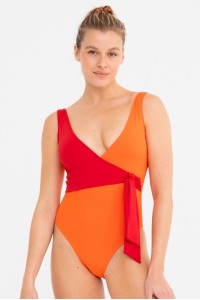 Color Block Wrap One-Piece Swimsuit